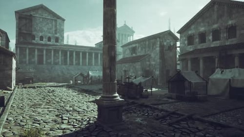 Historical Roman City Ruins Slow Camera Pan