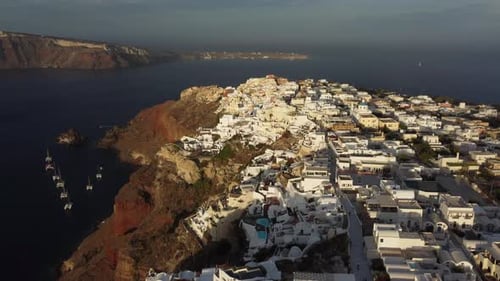 Oia Santorini Aerial View, Cyclades Island in Aegean Sea, Greece