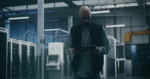 Engineer Utilizing Software in Data Center