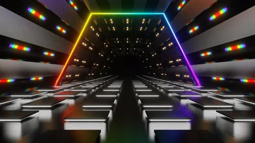 Rainbow Rhomboid Neon Futuristic Corridor Background Vj Loop In 4K