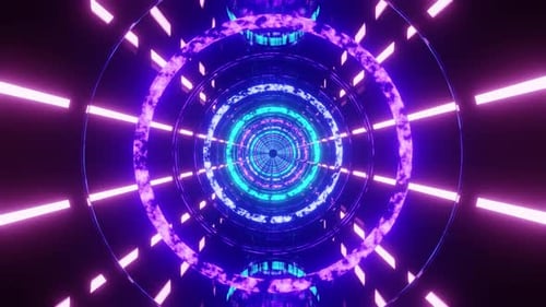 Blue With Pink And Purple Rings Vj Loop Tunnel Background