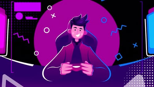 Young Man Playing Console Video Game Alpha Channel