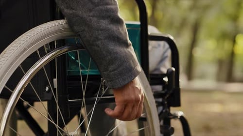 Person Using Wheelchair Moving Forward in Nature