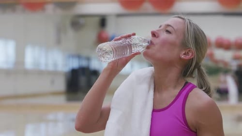 Woman Gym Takes Break Adult Asian