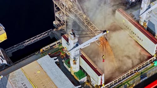 Aerial View of Grain Loading onto Cargo Ship
