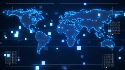 Digital World Map with Global Data Interface Animation