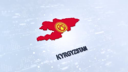 3D Animated Map of Kyrgyzstan Flag on Digital Background