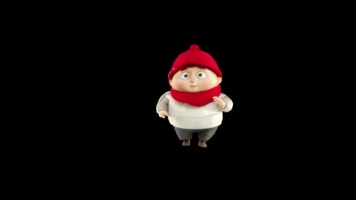 Cute 3D Character Walking Loop Animation in Winter Attire