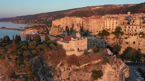 Aerial View of Cliffs Historic Tourist Center of the City Sea Rocks Monastery Santuario Di Santa