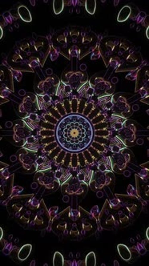 Glowing Abstract Psychedelic Geometric Mandala Loop Background