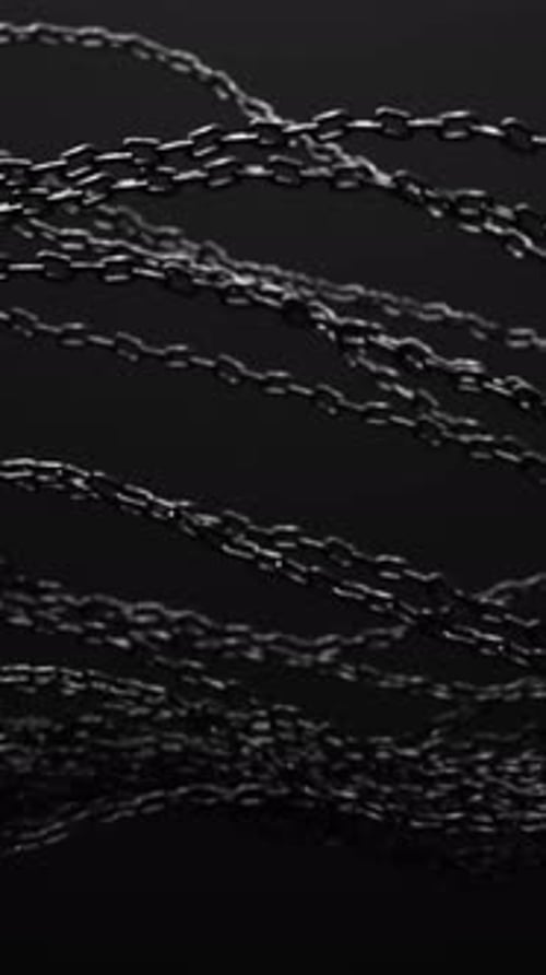 Abstrakter Hintergrund mit verworrenen Ketten. Glänzende metallische Textur, Mode-Intro. 3D-Animation