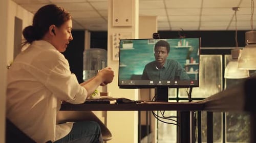 Office Workers in Video Conference Call Together