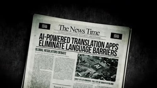 Animated Newspaper Reveal with AI Technology Headlines