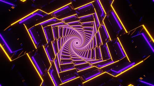 Yellow And Purple Neon Glowing Spiral Chess Type Background Vj Loop In 4K