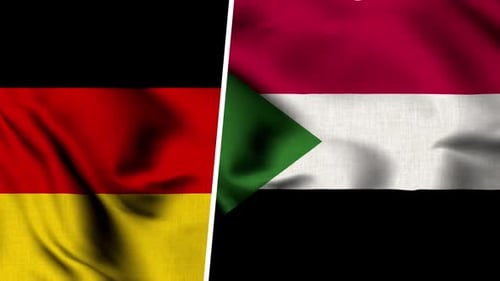 Waving Flags of Germany and Sudan Split Screen Display
