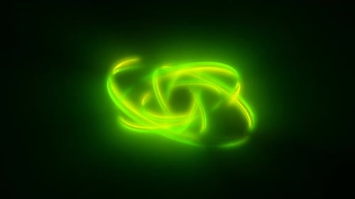 Green glowing twin-ring vortex on black background, representing flow of energy, data, or sci-fi