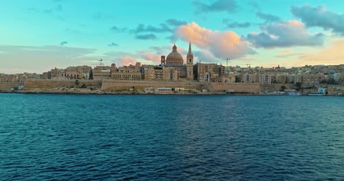Aerial View of an Incredible View of the Old Town Center of Valletta with Basilica of Our Lady of
