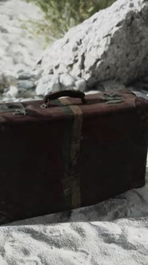 A Piece of Luggage Sitting on Top of a Sandy Beach