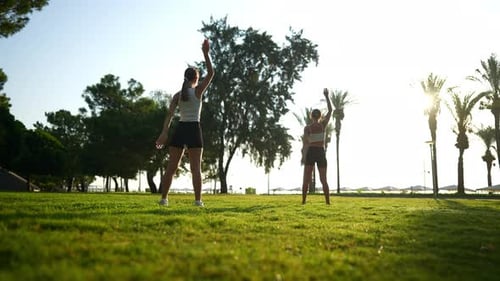 Healthy Lifestyle and Fitness Women Training in Park in Early Morning Beautiful Landscape with