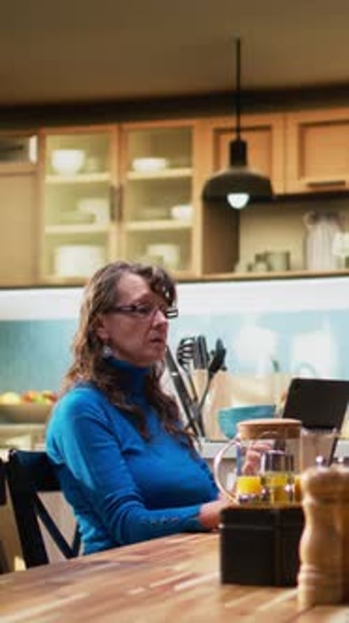 Vertical Video Elderly Husband Leaving Wife to Eat Alone While He is in a Hurry