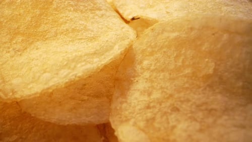 Crispy Potato Chips Golden Fried Slices In Macro Unhealthy Snack Junk Food