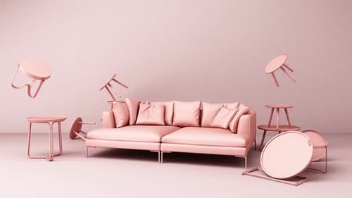 Minimalist Pink Furniture Floating Animation for Modern Design