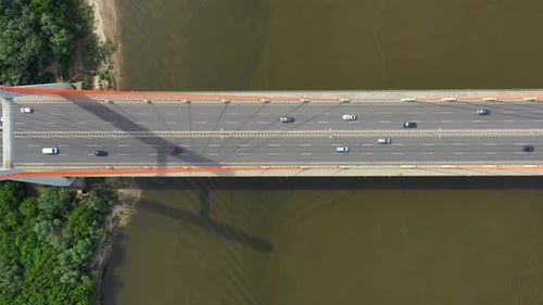 Aerial bridge landscape. Aerial road bridge. Highway road above river