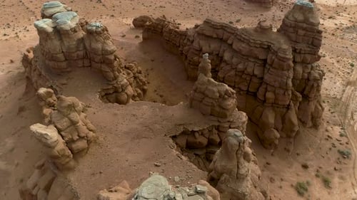 Beautiful aerial footage of canyons full of red rocks in utah