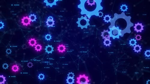 Glowing Digital Gears and Network Technology Background Loop