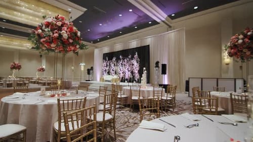 A Large Hall for Celebrations Interior of a Wedding Hall Wedding Decoration Wide Shot