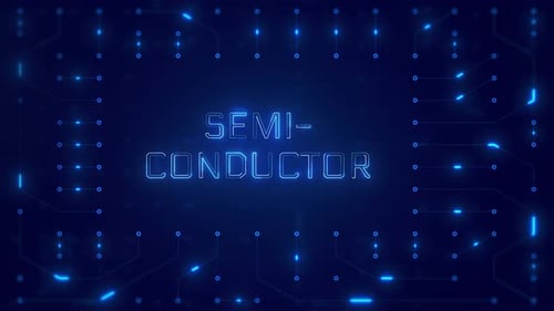 SEMICONDUCTOR Word Text with neon circuit board design or computer semiconductor design