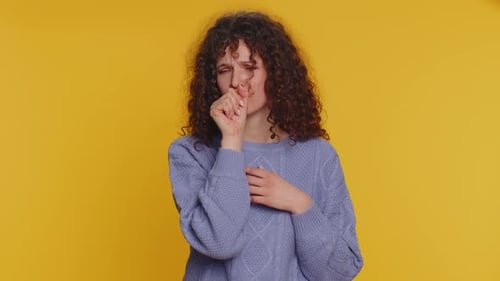 Woman Coughing, Flu Symptoms, Close Up