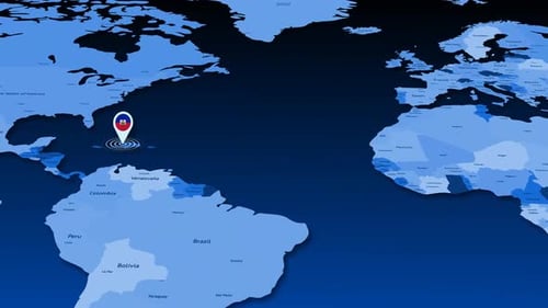 Haiti Flag Location Pin on World Map Animation