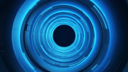 Futuristic Blue Light Tunnel Visualization