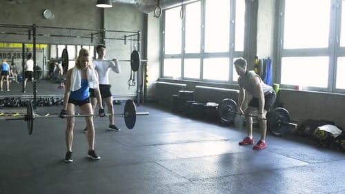 Young Couple Gym Barbell Workout