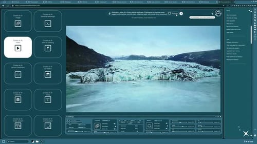 Software de IA transformando prompt de texto em vídeo de paisagem glaciar congelada