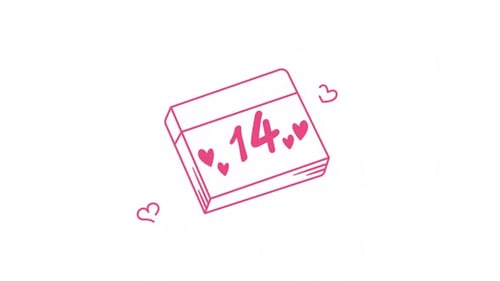 Hand-Drawn Calendar Animation with Number Fourteen and Hearts