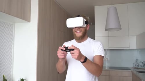 Man with VR Headset Playing Video Game