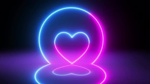 Pulsating Neon Heart and Circle Loop Background