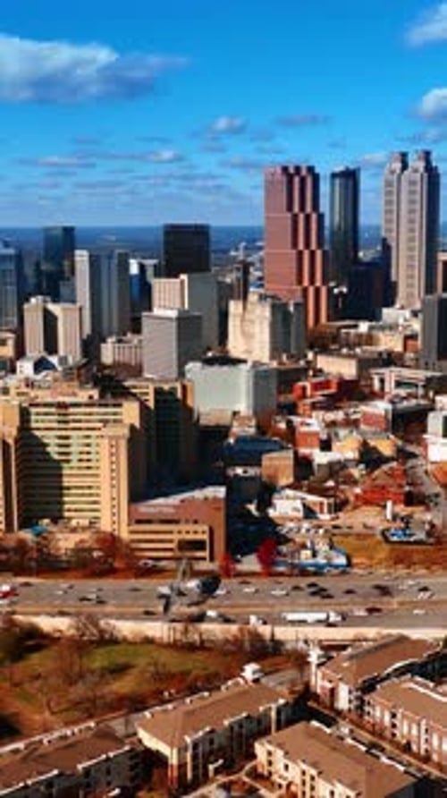 Beautiful view on Atlanta downtown. American city center from drone footage at daytime.