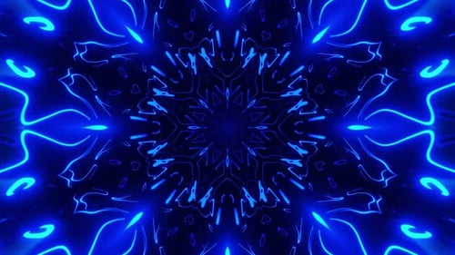 Dynamisches neonblaues Kaleidoskop, das faszinierende visuelle Muster erzeugt
