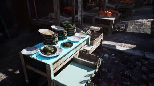Animated 3D Render of a Rustic Market Stall