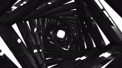 Metal tunnel with soft light reflections. Tunnel with mirror reflection. Abstract animated