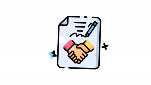 Animated Contract Agreement with Handshake and Signature Icon