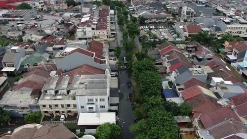 Drone aerial Jakarta flooding heavy rain