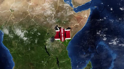 3D Earth Map Zoom to Kenya Flag Reveal