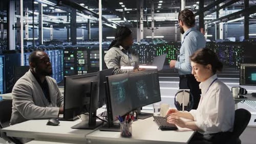 Data Center Engineers Performing Maintenance on Servers Used for AI