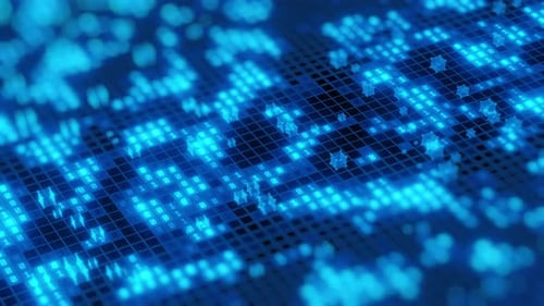 Digital Binary Grid with Glowing Blue Lights