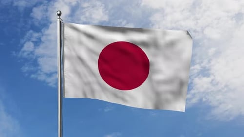 Realistic Waving Japan Flag Against Blue Sky