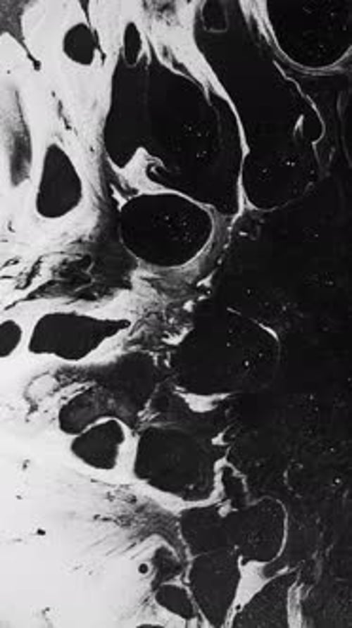 Vertical Black Ink Wet Swirls Dark White Fluid Splatter